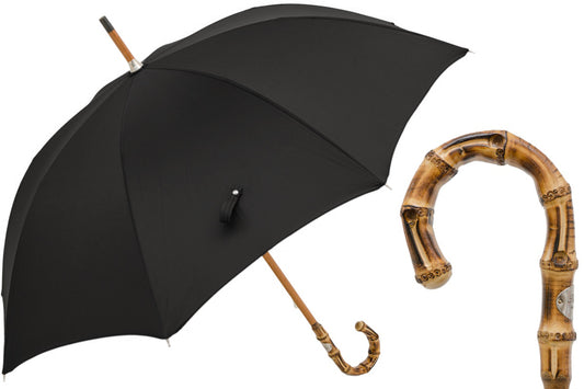 Oxford Black Umbrella with Bamboo Handle