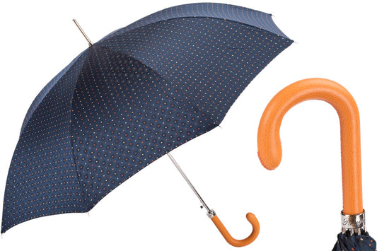 Tie Print Umbrella with Orange Leather Handle