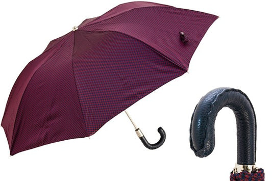 Red & Navy Pied de Poule Folding Umbrella