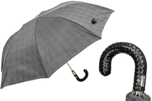 Folding Milford Umbrella with Braided Leather Handle