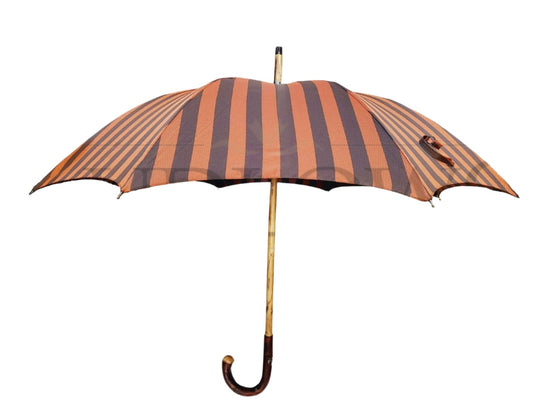 Orange/Brown Striped Umbrella with Chestnut Handle
