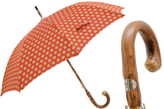 Hexagon Print Fabric Umbrella, Chestnut Handle