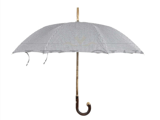 Black and White Patterned Umbrella with Natural Chestnut Handle