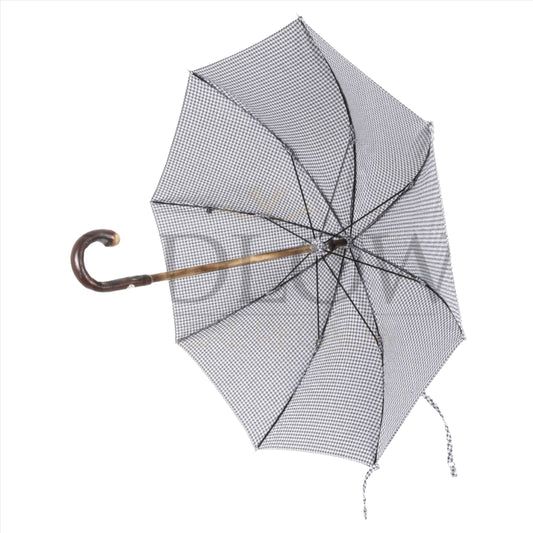 Black and White Patterned Umbrella with Natural Chestnut Handle