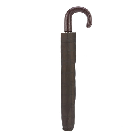 Brown Check Umbrella with Leather Handle