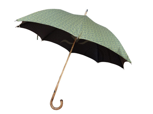 Lime Green Umbrella with Navy Paisley Pattern and Blond Maple Handle