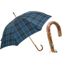 Blue Check Umbrella with Wooden Handle