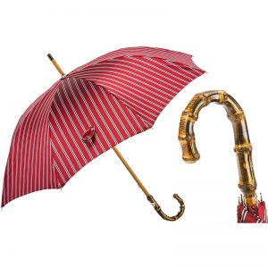 Classic Red Stripe with Bamboo handle Umbrella