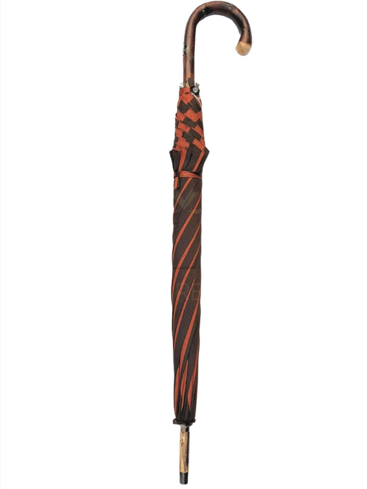Orange/Brown Striped Umbrella with Chestnut Handle