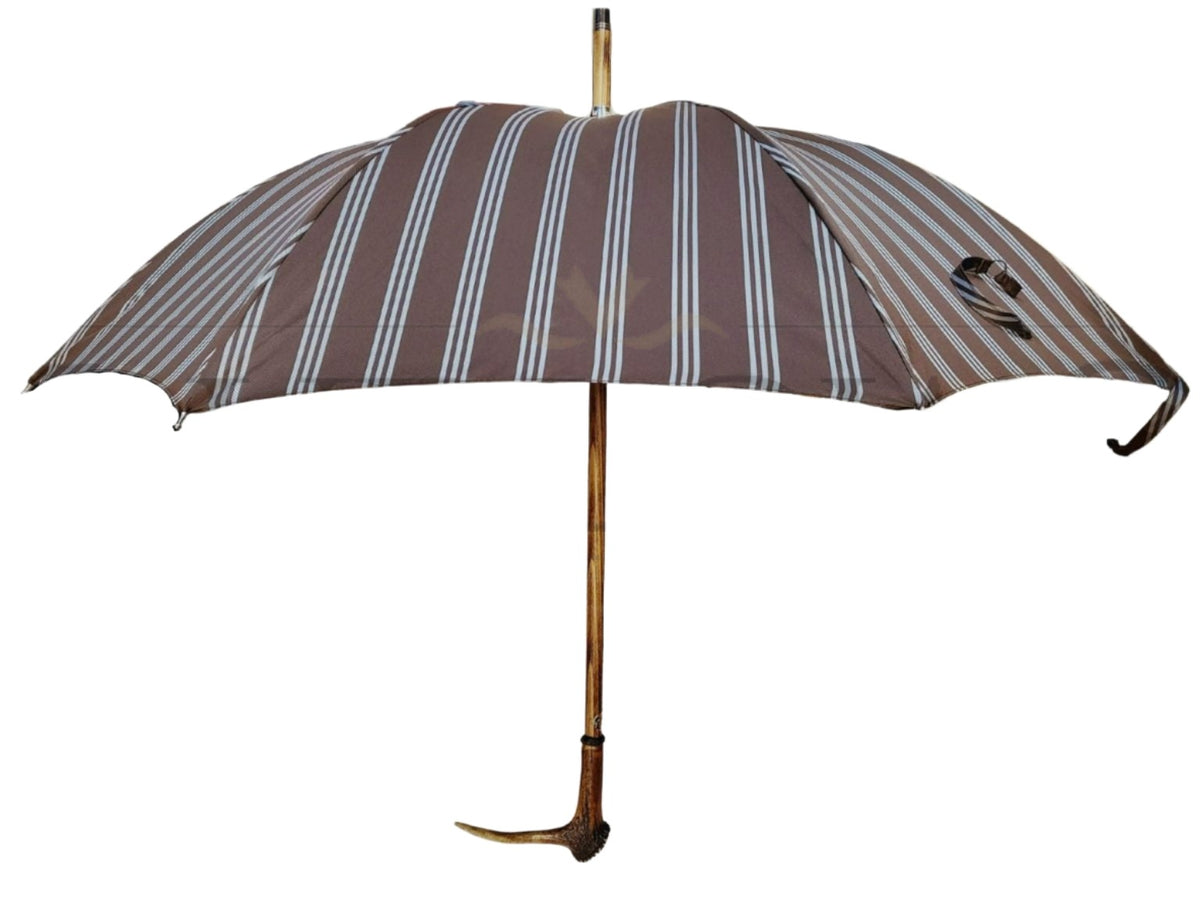 Brown Umbrella with Grey Stripes and Deer Horn Handle