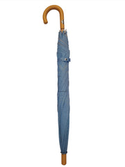 Blue Umbrella with White Dots and Leather Handle