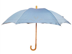 Blue Umbrella with White Dots and Leather Handle