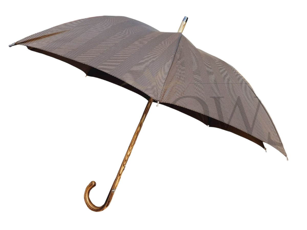 Brown/Ecru Striped Umbrella with Hickory Handle