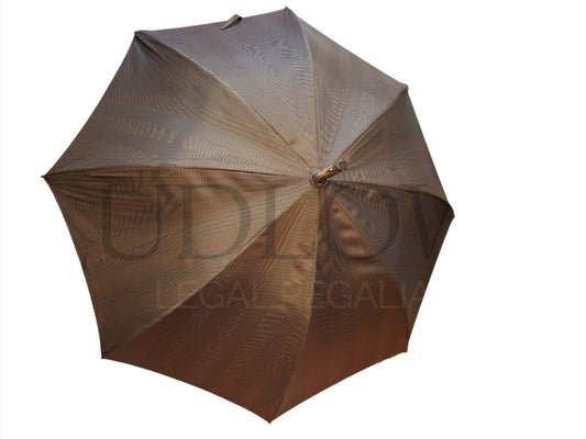 Brown/Ecru Striped Umbrella with Hickory Handle