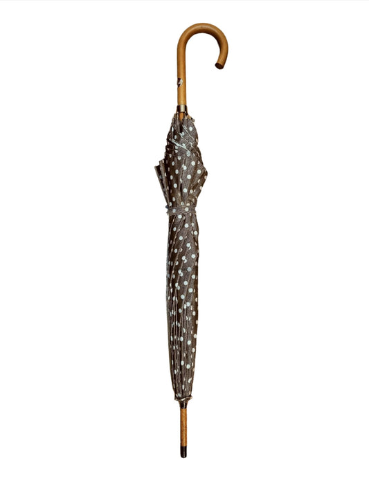 Brown Umbrella with White Dots and Malacca Handle