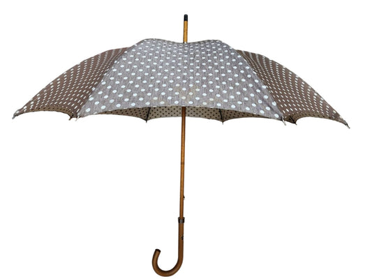 Brown Umbrella with White Dots and Malacca Handle