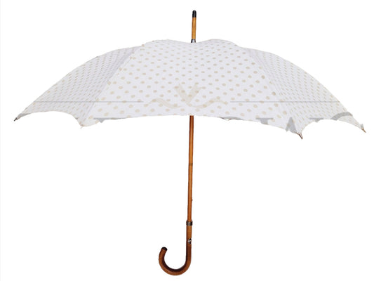 White Umbrella with Camel dots and Malacca Handle