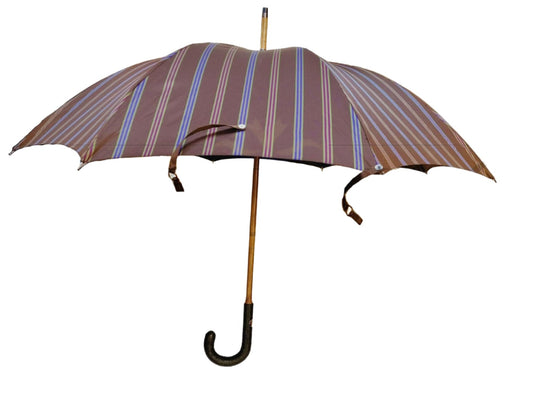Brown Umbrella with Green/Purple Stripes and Ostrich Leather Handle