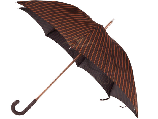 Brown Umbrella with Orange Stripes and Ostrich Leather Handle