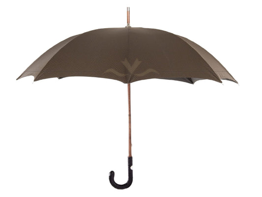 Black Umbrella with Yellow Stripes and Ostrich Leather Handle