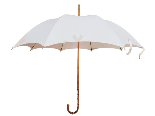 White Umbrella with Bamboo Handle