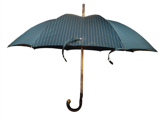 Green Umbrella with Camel Stripes and Natural Chestnut Handle