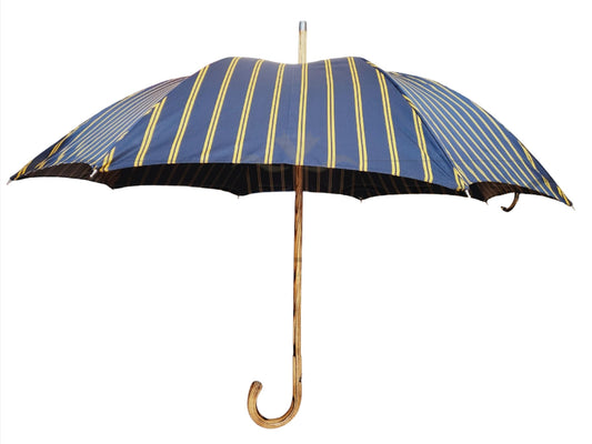Navy Umbrella with Yellow Stripes and Hickory Handle