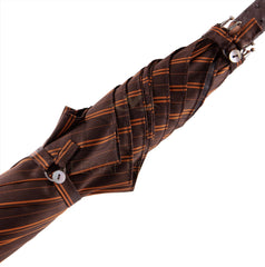 Brown Umbrella with Orange Stripes and Ostrich Leather Handle