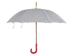 Black and White Patterned Umbrella with Red Ostrich Leather